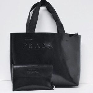 Authentic Prada Black Leather Tote w Attached Case offers accepted